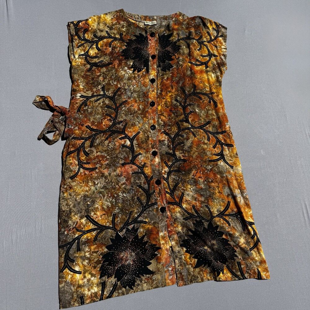 Lady Cactus Batik Print Tie Dye midi Dress Boho Festival M/L/XL Vacation Lotus